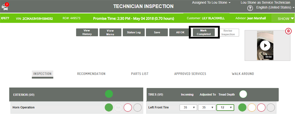 Marking the inspection completed